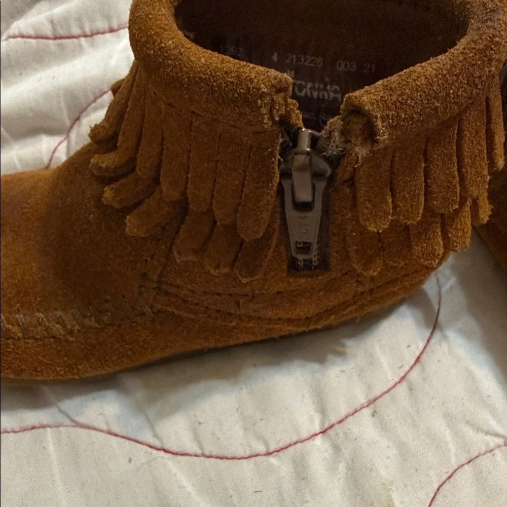 Minnetonka Tan Kids Moccasins with Fringe